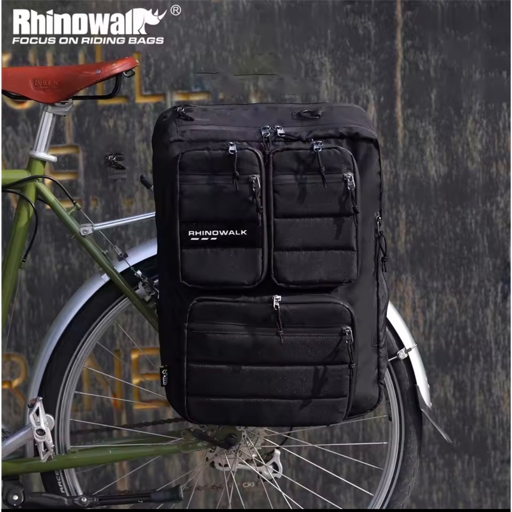 Rhinowalk 3-in-1 Bike Pannier Bag Backpack Bicycle Bag Black RPET Waterproof